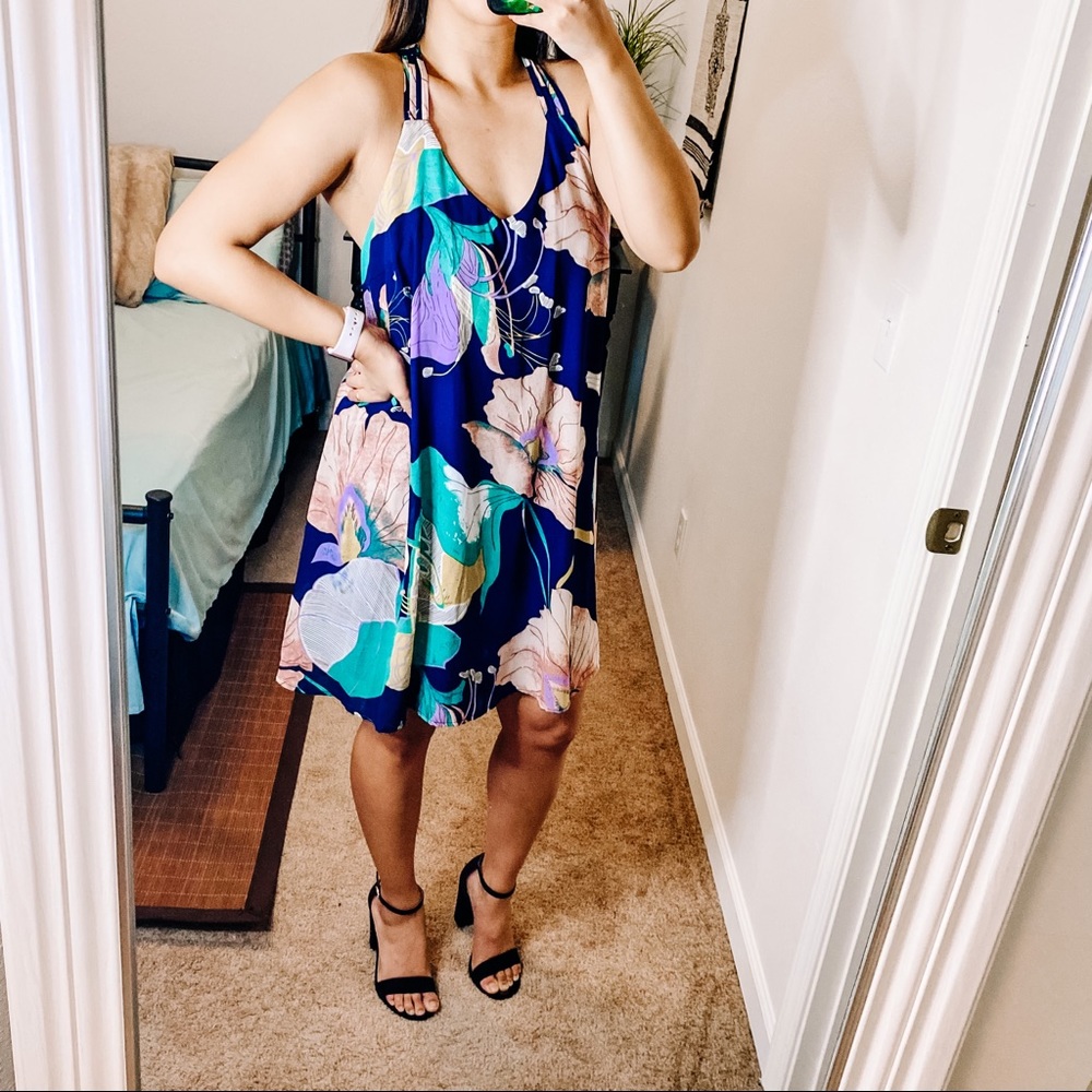 Entro Blue floral strappy tank dress